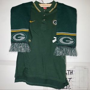 Green Bay Packers Polo Shirt Large NIKE & Scarf